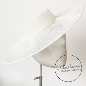 Large Brim Sinamay Boater Fascinator Hat Base for Millinery & Hat Making - Ivory