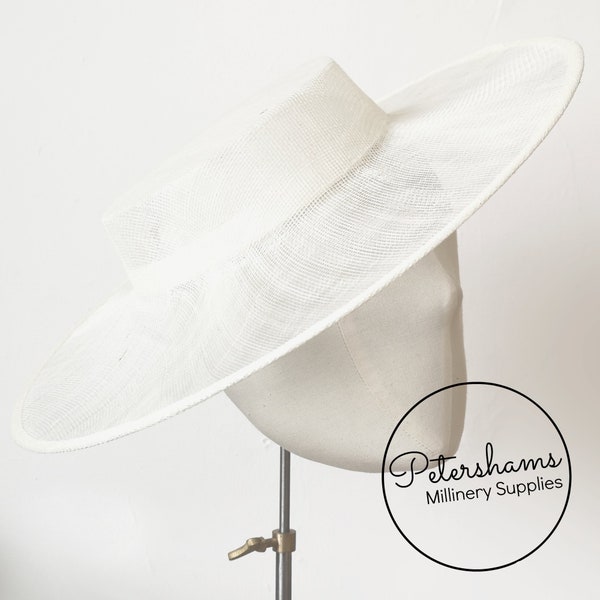 Large Brim Sinamay Boater Fascinator Hat Base for Millinery & Hat Making - Ivory