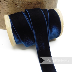 23 mm Elastisches Stretch Samtband für Hutmacherhandwerk, Hutbesatz & Bastelarbeiten 1 Meter - Marineblau