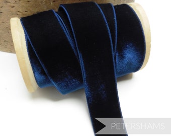 Navy Blue 23mm Elastic Stretch Velvet Ribbon for Millinery, Hat Trimming & Crafts 1 metre (1.09 yards)