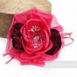 13cm &#39;Reece&#39; Silk & Velvet Millinery Flower Hat Mount for Hat Making - Fuchsia Pink