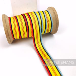 Vintage 16mm Striped Grosgrain Ribbon for Hat Making 1m - Yellow with Multicolour Stripes
