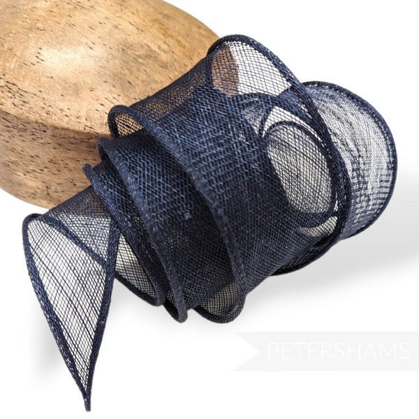 Hand Rolled Sinamay Ribbon Trim for Millinery, Hat Making & Fascinators - French Navy