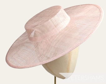 Large Brim Sinamay Boater Fascinator Hat Base for Millinery & Hat Making - Rose Pink