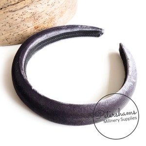 30mm Skinny Super Padded Velvet Headbands for Hat Making and Millinery - Gunmetal Grey