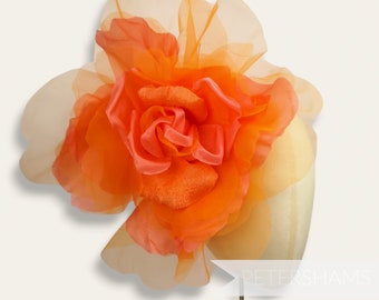 Giant 25cm 'Priscilla' Velvet & Organza Millinery Flower Hat Mount - Tropical