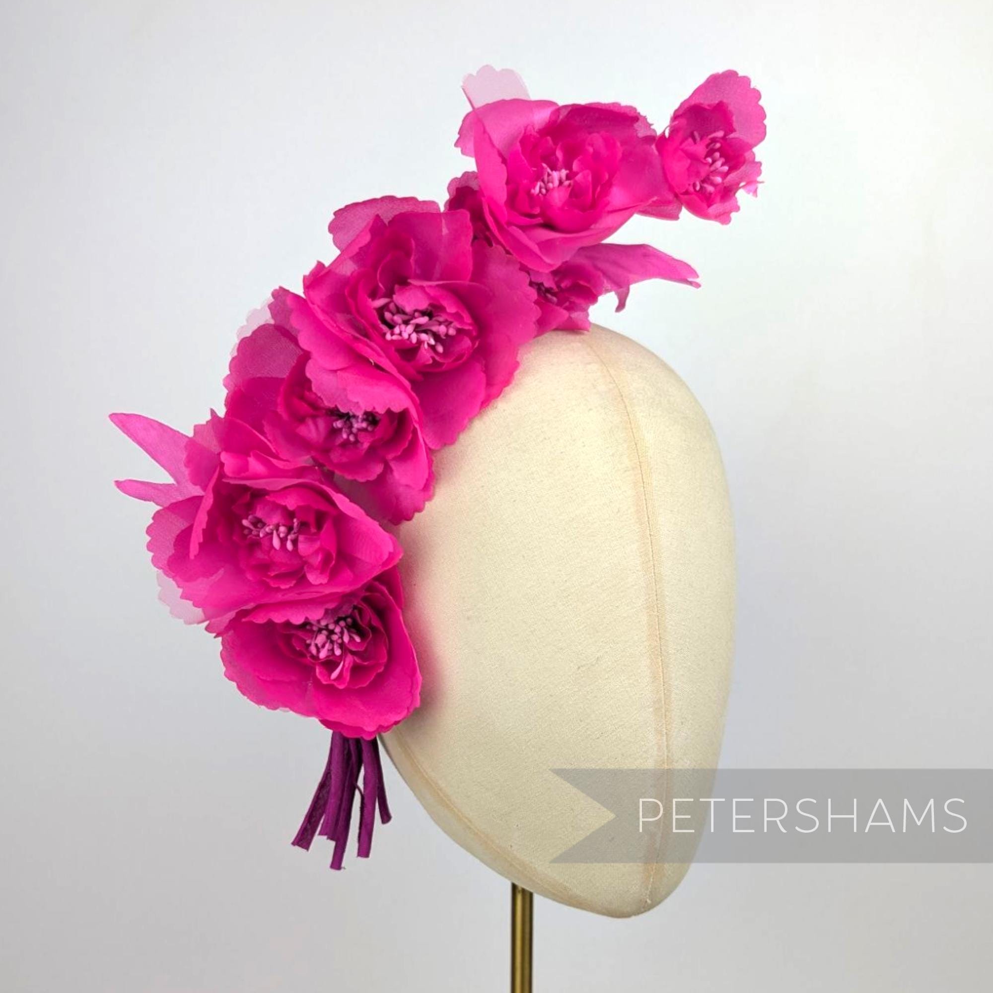 Organza 'Amelia' Millinery Flower Hat Mount for Fascinators & Hat Making - Hot Pink
