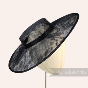 Large Brim Sinamay Boater Fascinator Hat Base for Millinery & Hat Making - Black