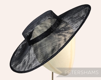 Black Large Brim Sinamay Boater Fascinator Hat Base for Millinery & Hat Making