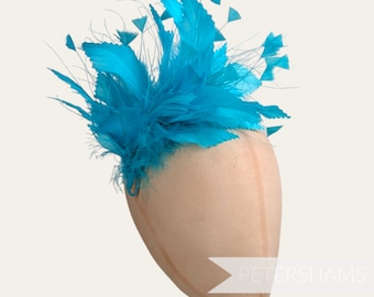 Large Zig Zag Goose, Coque & Peacock Feather Hat Mount for Millinery and Hat Making - Turquoise