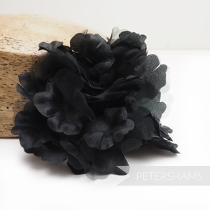 Silk and Organza &#39;Stacey&#39; Hydrangea Millinery Flower Hat Mount-Black