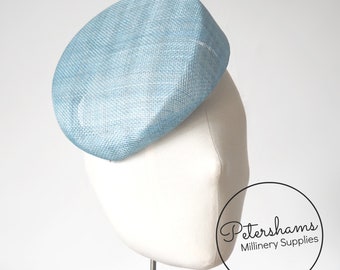 Sloped 'Betty' Pillbox Sinamay Fascinator Hat Base for Millinery & Hat Making - Light Blue