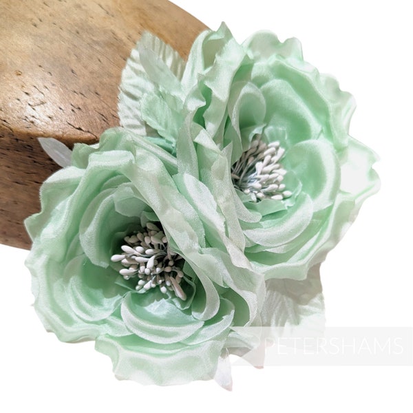 Soie 'Fiona' Double Rose Millinery Fascinator Flower Hat Mount - Vert Menthe