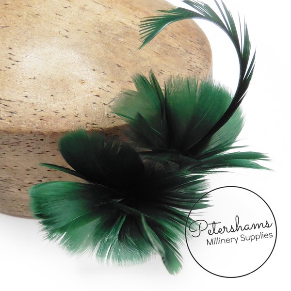 Petite Double Goose Feather Flower for Millinery & Hat Making - Bottle Green