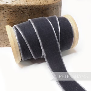 23 mm französisches Samtband für Hutmacherhandwerk 1 Meter - Dunkelgrau
