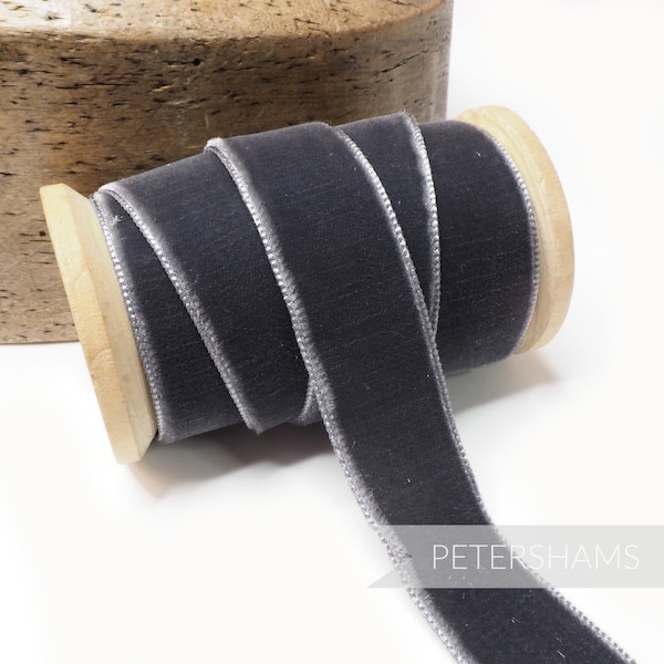 Cinta de terciopelo francés gris oscuro de 23 mm para sombreros, adornos y manualidades (1 metro)