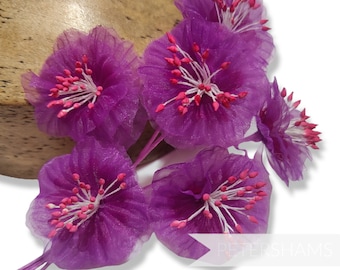6 Organza Blossom 'Beatriz' Silk Flowers - For Fascinators, Millinery and Hat Making - Bright Plum
