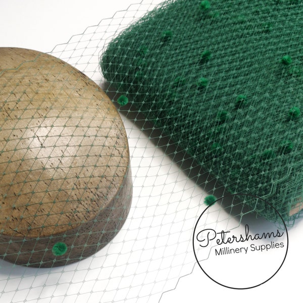 Dotted Veiling 23cm (9 inch) Wide for Fascinators, Millinery 1m (1.09 yards) - Dark Green