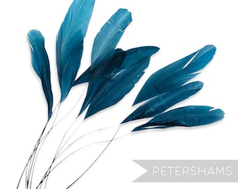 Teal Loose Stripped Coque Feathers for Millinery & Fascinators (Pack of 10)
