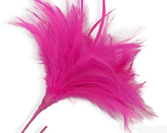 Fluffy Goose Biot & Hackle Feather Hat Mount Trim for Fascinators, Wedding Bouquets and Hat Making -  Neon Pink