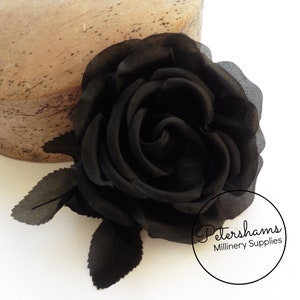 Silk &#39;Kelly&#39; 14cm Rose Millinery Fascinator Flower Hat Mount - Black