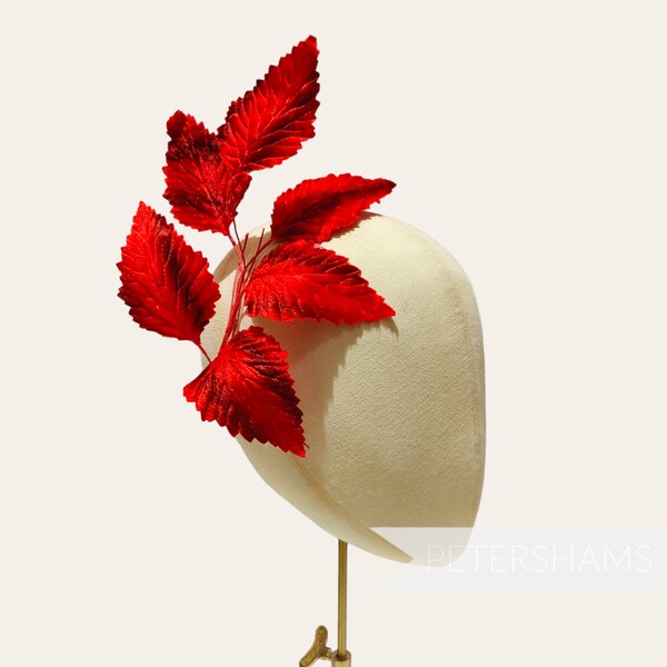 Vintage 1950/60's  'Seraphina' Japanese Velvet Wired Millinery Leaf Spray - for Hat Making - Red