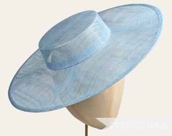 Große Krempe Sinamay Boater Fascinator Hut Basis für Hutmacherei & Hutherstellung - Hellblau