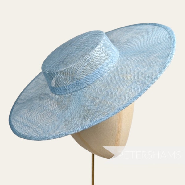 Large Brim Sinamay Boater Fascinator Hat Base for Millinery & Hat Making - Light Blue