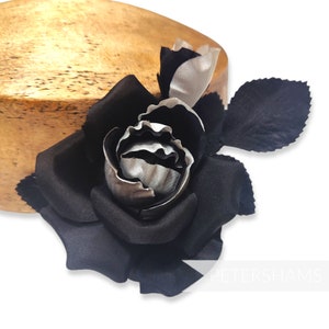 Two-Tone 'Agnetha' Silk Rose Flower Hat Mount - For Millinery and Hat Making - Black