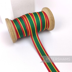Vintage 16mm Striped Grosgrain Ribbon for Hat Making 1m - Poppy, Yellow & Emerald