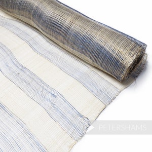 1/2m Large Striped Lurex Detail Sinamay Fabric for Millinery & Hat Making - Denim Blue