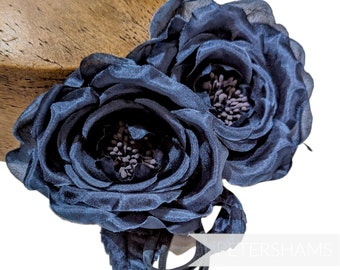 Silk 'Fiona' Double Rose Millinery Fascinator Flower Hat Mount - Navy Blue