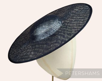 Metallic Lurex Cartwheel Sinamay Fascinator Base for Millinery & Hat Making - Black with Silver