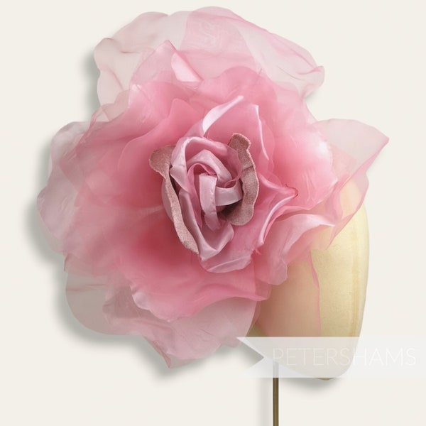 Giant 25cm 'Priscilla' Velvet & Organza Millinery Flower for Hat Making - Dusky Pink