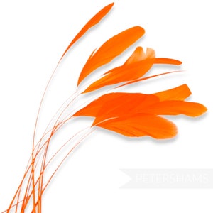 Losse gestripte coqueveren (10 stuks) voor modevak en fascinators - oranje