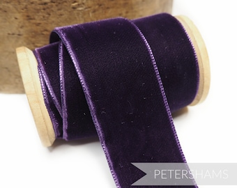 Ruban velours français 36 mm prune pour chapellerie, coupe de chapeaux et travaux manuels 1 mètre (1,09 yard)