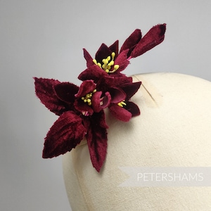 Vintage Velvet Millinery Flower Hat Mount &#39;Elsie&#39; - Burgundy
