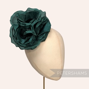 Dark Green Silk 'Danielle' Large 15cm Rose Millinery Fascinator Flower Hat Mount