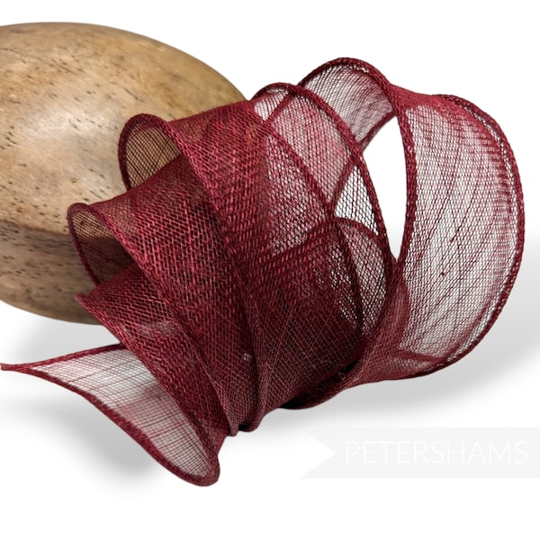 Hand Rolled Sinamay Ribbon Trim for Millinery, Hat Making & Fascinators - Burgundy