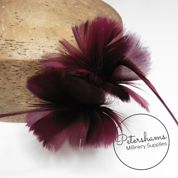 Petite Double Goose Feather Flower for Millinery & Hat Making - Burgundy