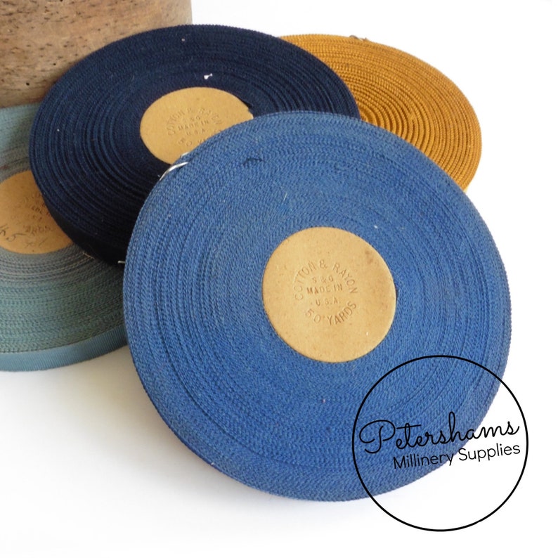 Navy Blue Vintage 15mm No.3 Cotton and Rayon S/&G Millinery Petersham Ribbon 45m Roll