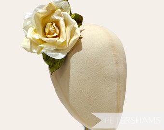 10cm 'Meghan' Silk, Velvet and Suede Rose Flower Mount for Hat Trimming and Millinery - Cream