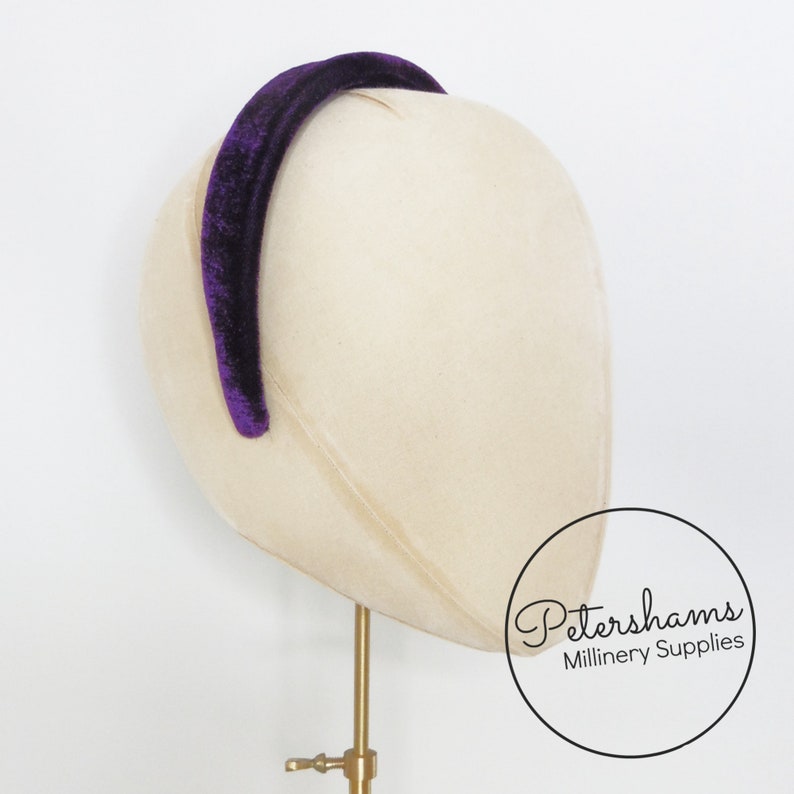 28mm Skinny Super Padded Velvet Headbands for Hat Making and Millinery Plum image 2