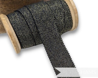 Black and Gold Metallic Lurex Millinery Petersham Hat Ribbon - 2 Sizes (25mm No.5 & 35mm No.9) - 1m
