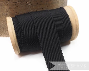 Black 100% Cotton Millinery Petersham Ribbon 3 Sizes (15mm No.3, 25mm No.5, 35mm No.9) - 1m