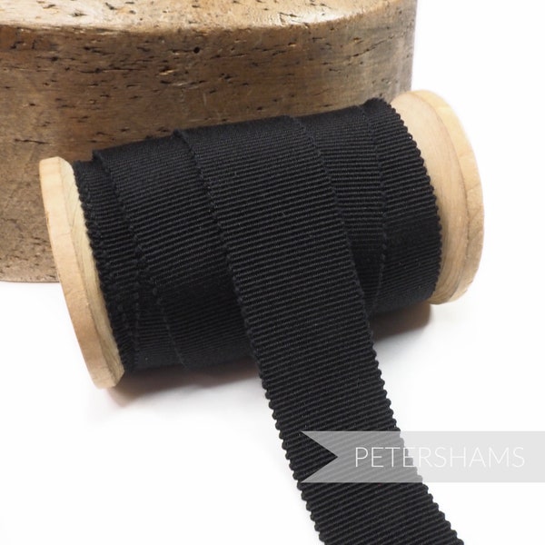 Black 100% Cotton Millinery Petersham Ribbon 3 Sizes (15mm No.3, 25mm No.5, 35mm No.9) - 1m