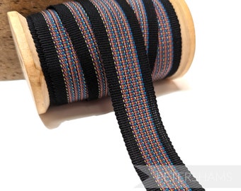 25mm No.5 Multicolour Threaded Stripe Millinery Petersham Hat Ribbon - 1m Black