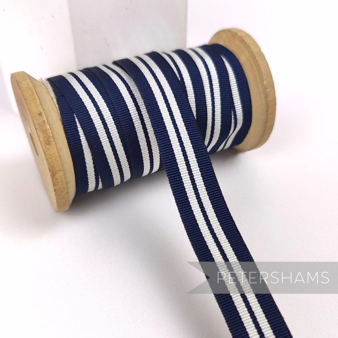 Hat Ribbin Vintage 16mm Striped Grosgrain Ribbon for Hat Making 1m - Navy & Grey ...