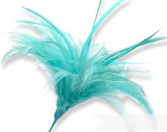 Fluffy Goose Biot & Hackle Feather Hat Mount Trim for Fascinators, Wedding Bouquets and Hat Making -  Aqua