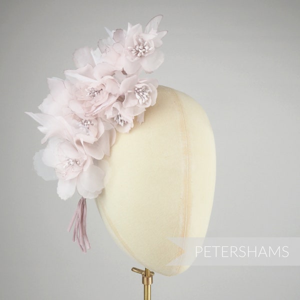 Organza 'Amelia' Millinery Flower Hat Mount for Fascinators & Hat Making - Soft Blush